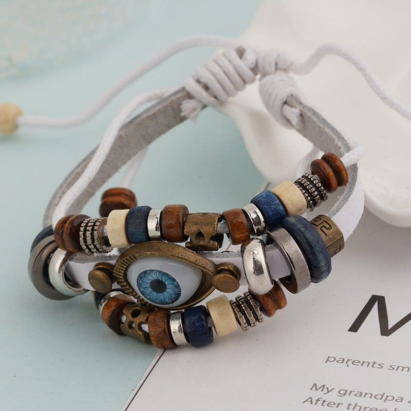 Wholesale Vintage Multi-layered Cowhide Eye Braided Bracelet